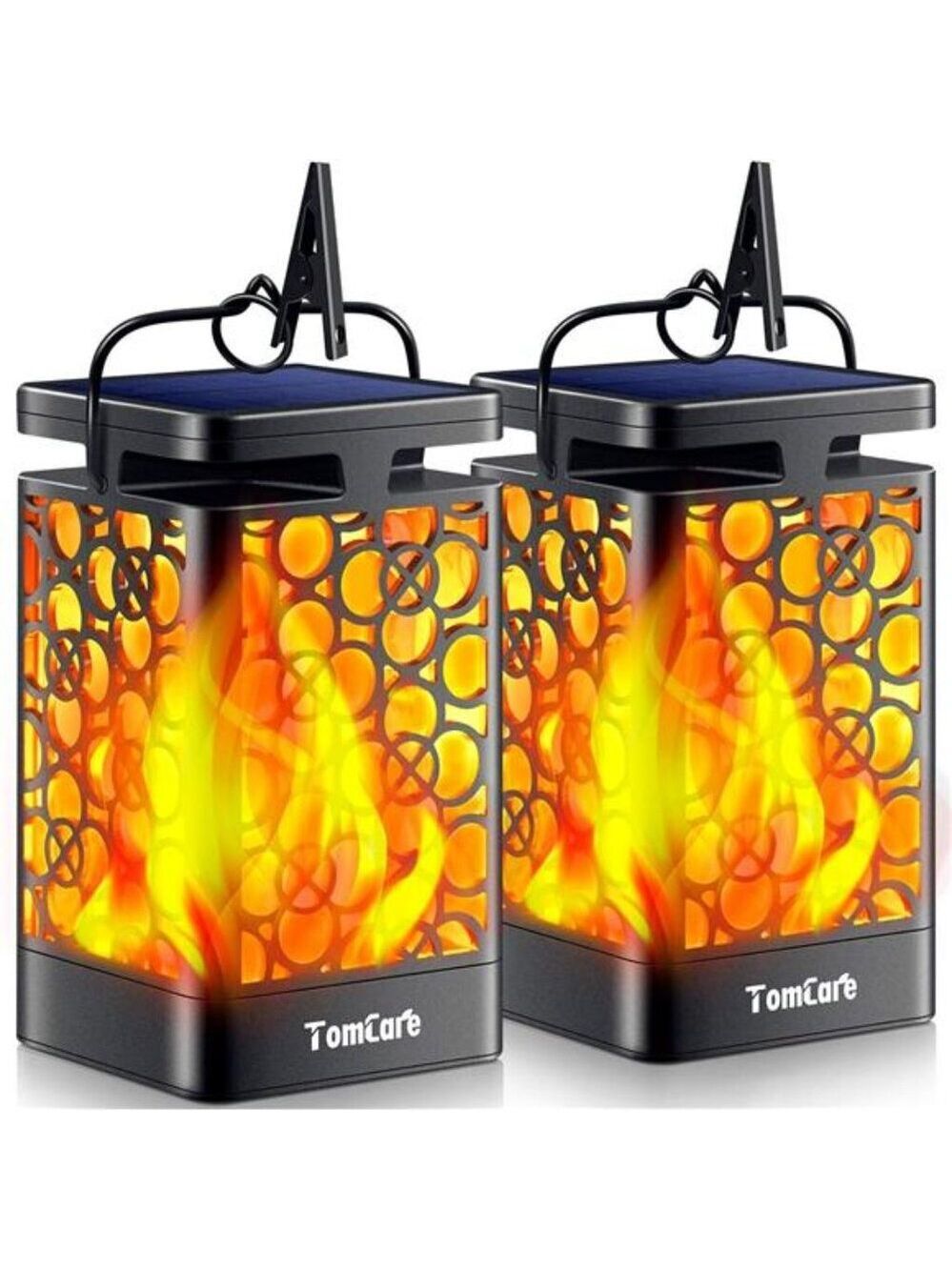 Solar Lanterns Outdoor Hanging Flickering Flame Waterproof LED Patio Lights 2 Pa